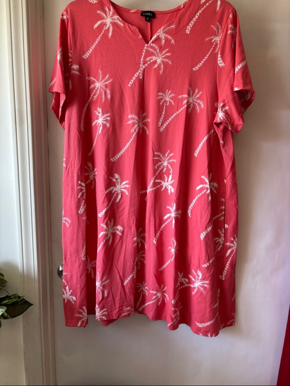 Link Coral Pink Palm-Print Midi Dress